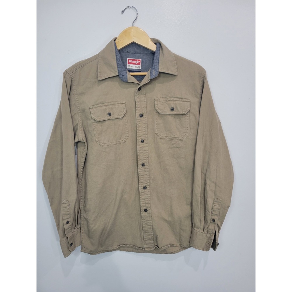 Wrangler Men's Tan Long Sleeve Button Up Shirt‎ Comfort FLEX Quality Size S